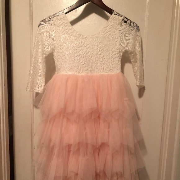 Bohemian Blush Pink and White Lace Dress 10-12 - Picture 1 of 5